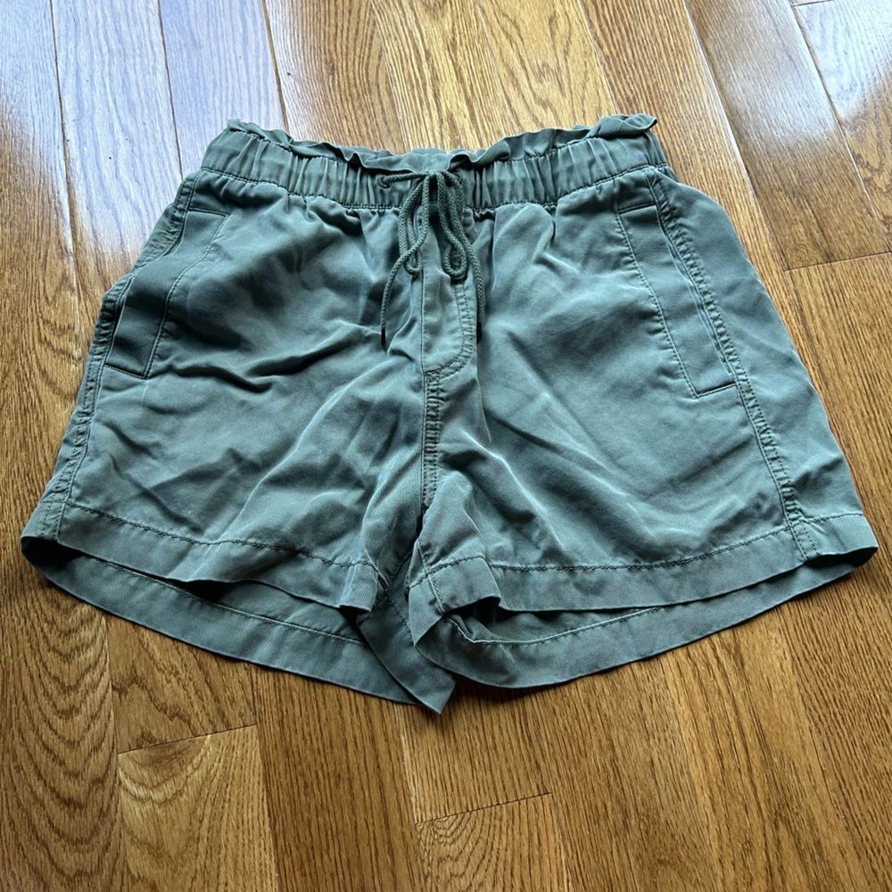 Olive Green Shorts with Ruffle Waist